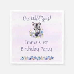Purple Floral Zebra Birthday  Napkin
