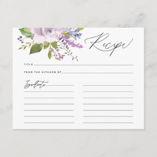 Purple Florals Calligraphy Script Recipe Card