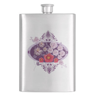 purple florals hip flask