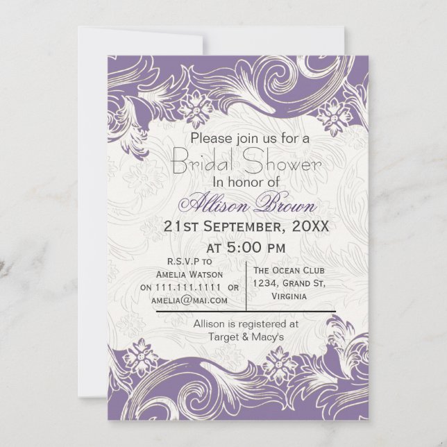 Purple florals spring Bridal shower Invitation (Front)