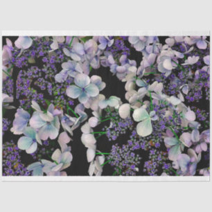 Purple florasl on black background tissue paper