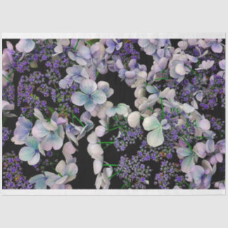 Purple florasl on black background tissue paper