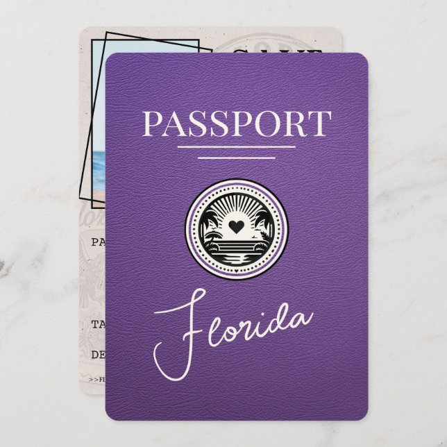 Purple Florida Passport Save The Date (Front/Back)