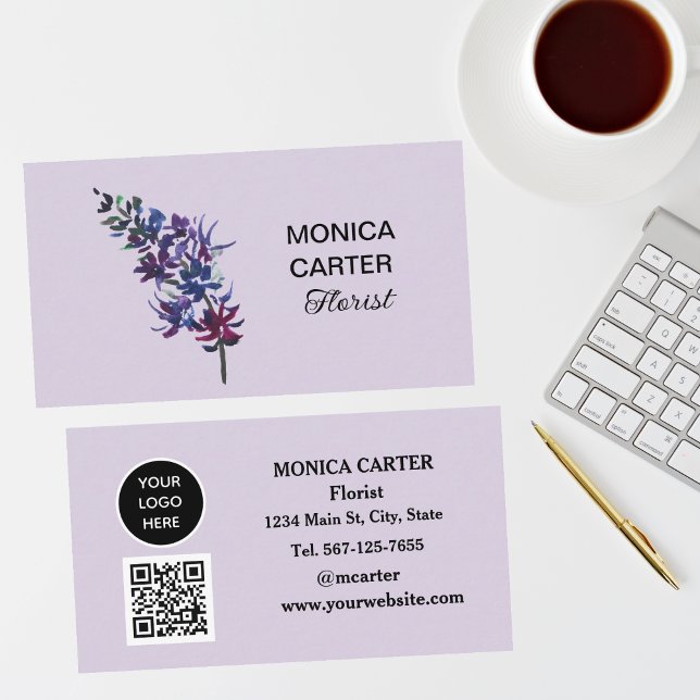 Purple Florist Social media QR Code Floral Business Card (Creator Uploaded)