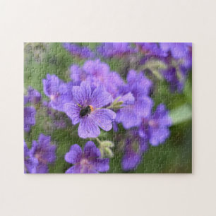 Purple Flower and Bee Nature Photography Garden Jigsaw Puzzle