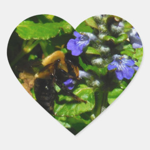 Purple Flower and Bumble Bee Heart Sticker
