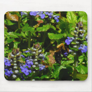Purple Flower and Bumble Bee Mouse Pad