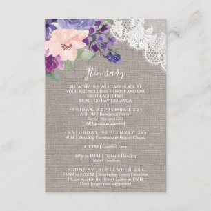 Purple Flower and Lace Wedding Weekend Itinerary Enclosure Card