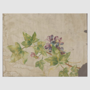 Purple Flower and Leaves on Distressed Decoupage Tissue Paper