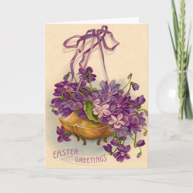 Purple Flower Basket Holiday Card (Front)
