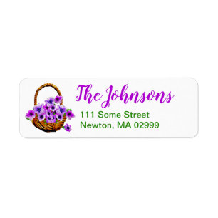 Purple Flower Basket Return Address Label