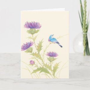 Purple flower bird sympathy greeting card