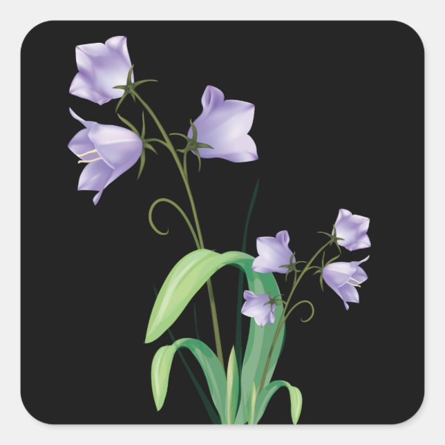 Purple Flower Black Floral Sticker / Seal (Front)