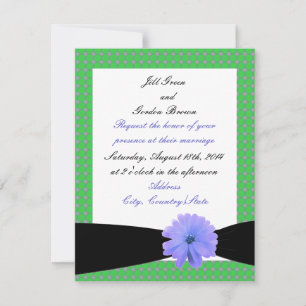 Purple Flower Black Ribbon Wedding Invitation