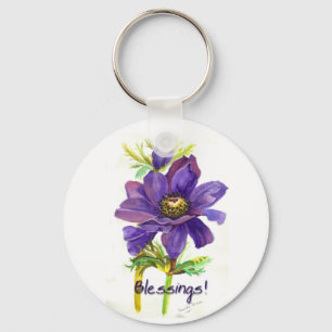 Purple flower blessings key ring