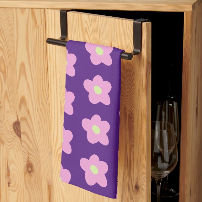 Purple Flower Blossoms Tea Towel (Thirds Fold)