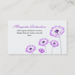 purple flower blossoms white elegant business card