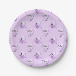 Purple Flower Botanical Easter Egg Style Paper Plate