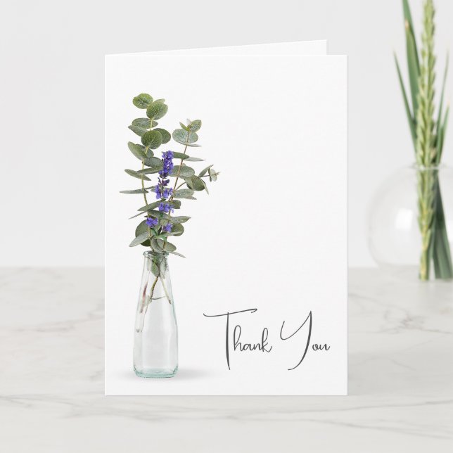 Purple Flower Bouquet in Bottle Thank You Card (Front)
