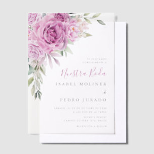 Purple Flower Bouquet Nuestra Boda Spanish Wedding Vellum Invitations