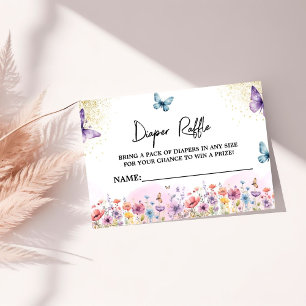 Purple Flower Butterfly Baby Shower Diaper Raffle Enclosure Card