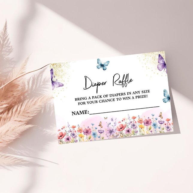 Purple Flower Butterfly Baby Shower Diaper Raffle Enclosure Card (Creator Uploaded)