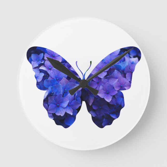 Purple flower butterfly silhouette round clock (Front)