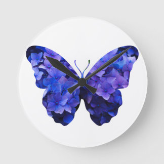 Purple flower butterfly silhouette round clock