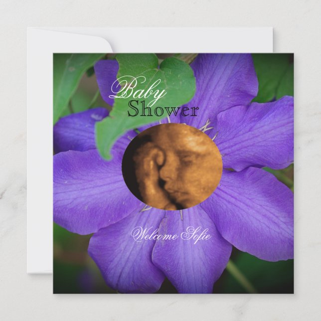 Purple "Flower Child" Sonogram Baby Shower Invite (Front)