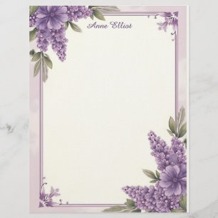 Purple Flower Corners Stationery Paper Custom Letterhead