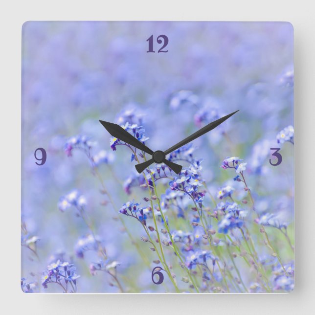 Purple Flower Country Meadow Summer Garden Square Wall Clock (Front)