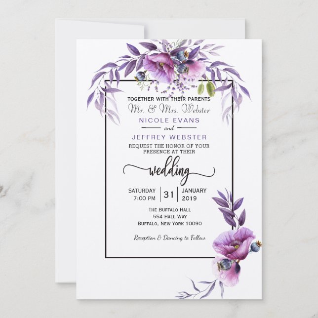 Purple Flower Country Wedding Invitation (Front)