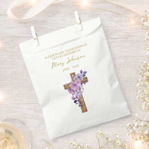 Purple flower Cross Seed Packet Funeral Favor Bag