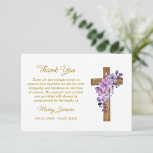 Purple flower Cross Sympathy Thank You Card
