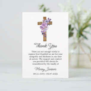 Purple flower Cross Sympathy Thank You Card