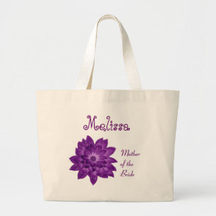 Purple Flower Custom Name Mother of the Bride V2 Large Tote Bag