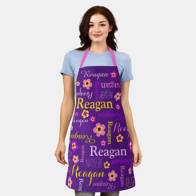 Purple flower custom name Reagan Apron (Worn)