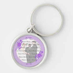 Purple Flower Custom Round Silver Key Chain