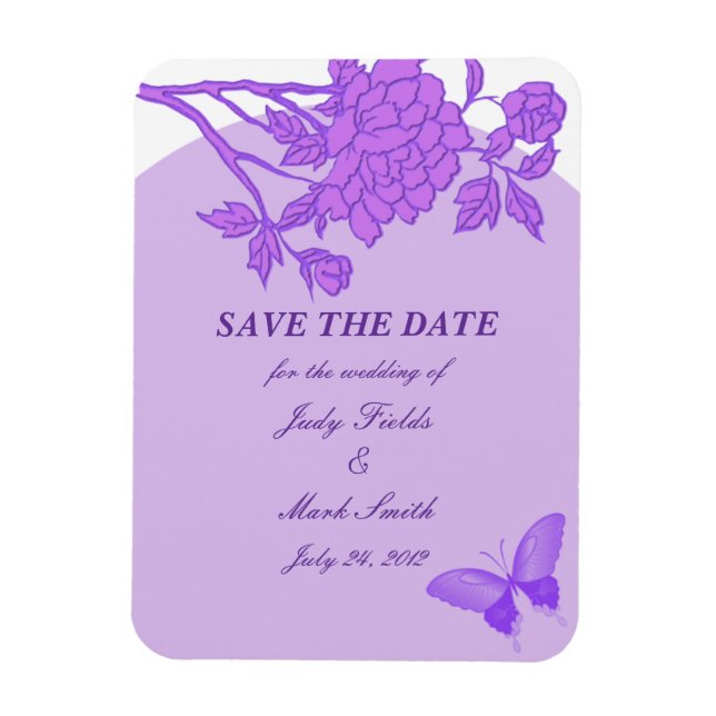 Purple Flower Custom Save The Date Magnet (Vertical)