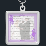 Purple Flower Custom Square Silver Necklace<br><div class="desc">Personalise this pretty necklace to have as wedding favours at your wedding reception or to have one yourself as a remembrance of your special day. This necklace is also the perfect gift for the bride ant her bridal shower. Personalise by changing the text in the fields provided and adding your...</div>