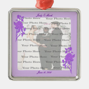 Purple Flower Custom Square Silver Ornament