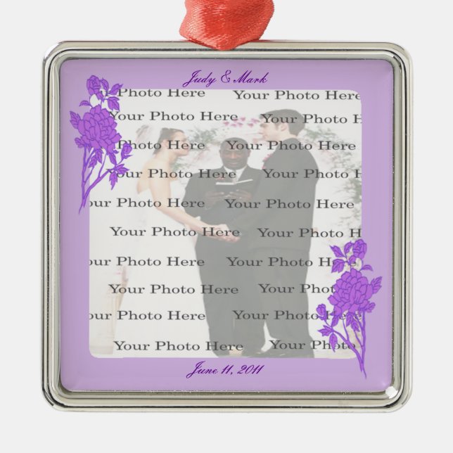 Purple Flower Custom Square Silver Ornament (Front)
