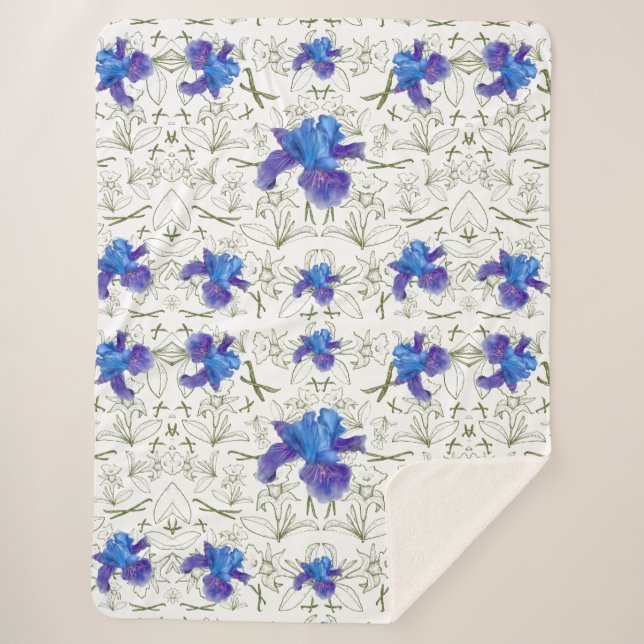 Purple Flower Design Sherpa Blanket (Front)