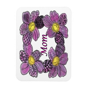 Purple Flower Doodled MOM Design Magnet
