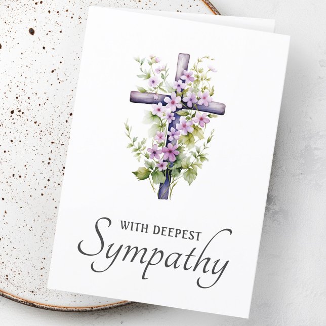 Purple flower floral cross with deepest sympathy card (Purple flower floral cross with deepest sympathy card)