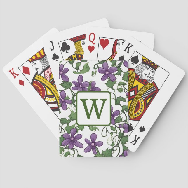 Purple Flower Floral Pattern Deck of Cards (Back)