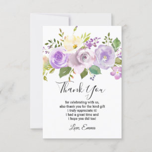 purple flower, floral  thank you card