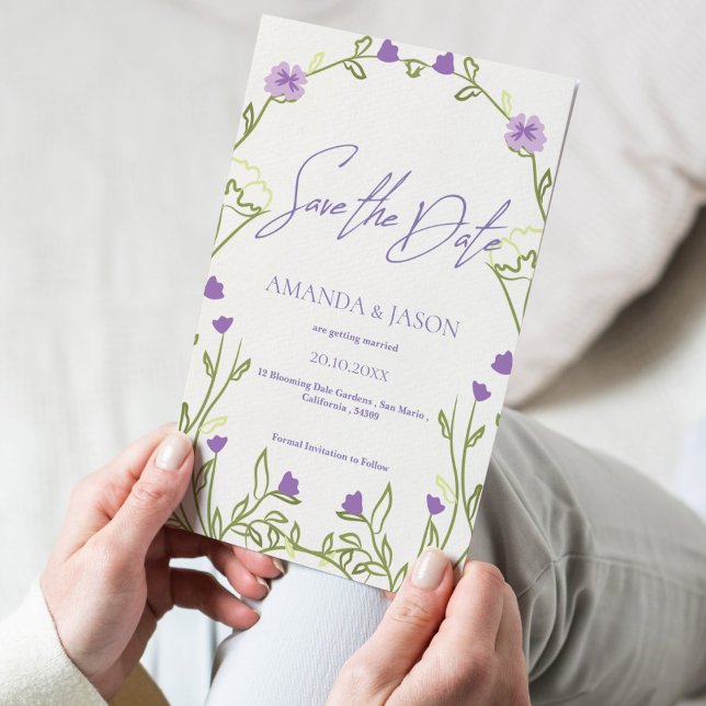 Purple Flower Frame Elegant Wedding Save the Date  (Purple Flower Frame Elegant Wedding Save the Date)