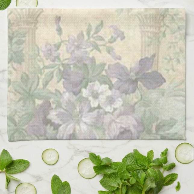 Purple Flower Garden Kitchen Towel (Folded)