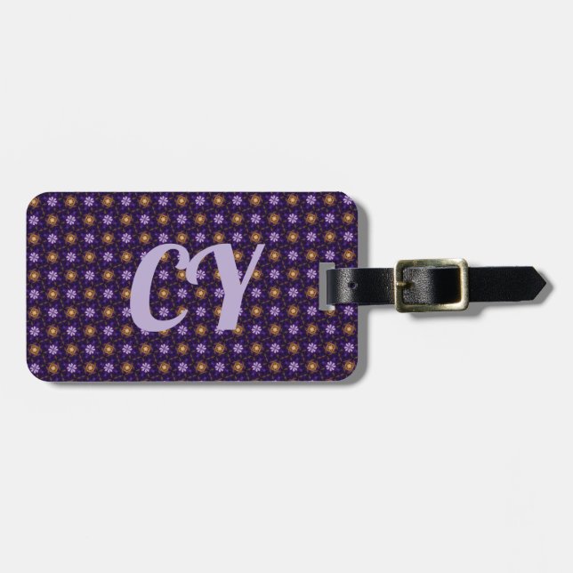 Purple Flower Gold Pattern Luggage Tag (Front Horizontal)